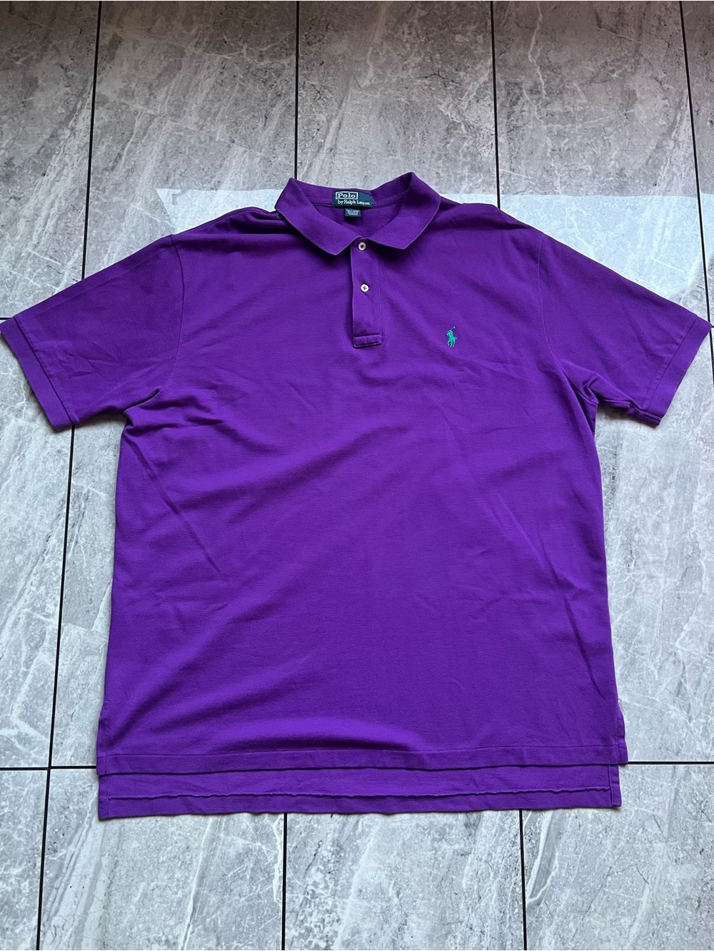 Polo Ralph Lauren Mens Purple Embroidered Teal Pony S/S Pique Knit Polo Shirt2XL